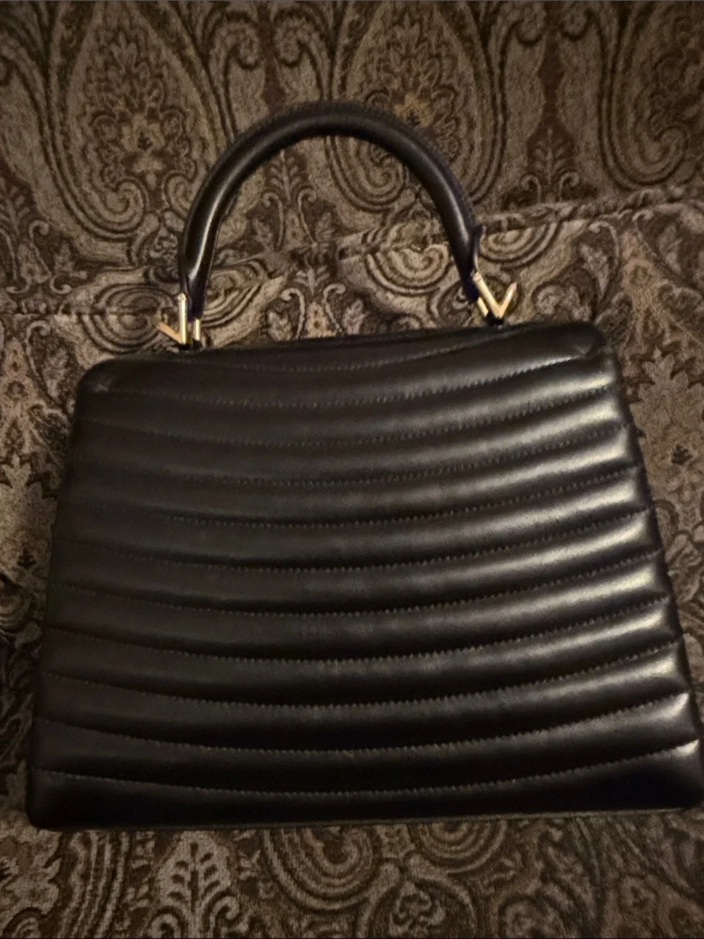 Salvatore Ferragamo Black Quilted Leather Shoulder Bag with Gold Chain Strap